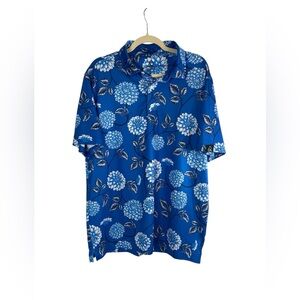 DEOLAX Men’s Golf Polo Shirt Blue Floral‎ Performance Stretch Size L preppy